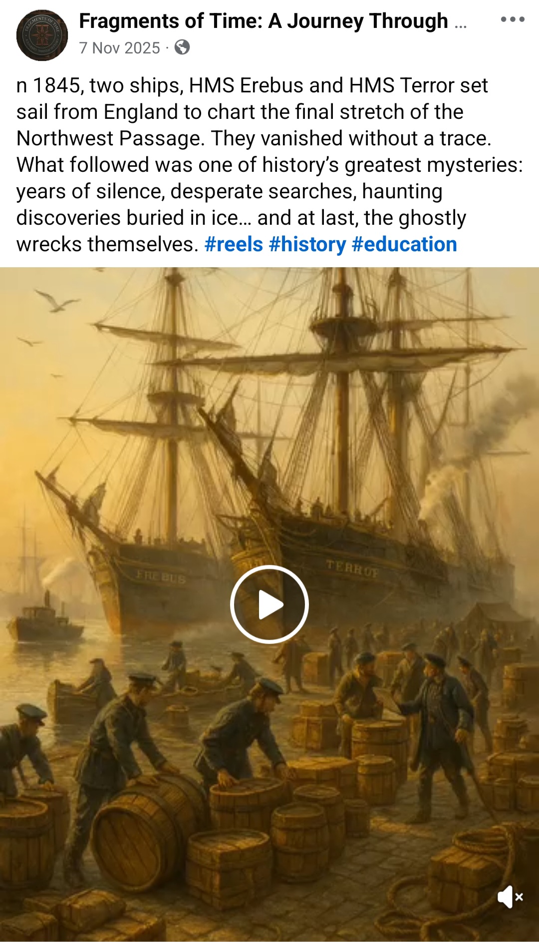 Facebook post about HMS Erebus and Terror