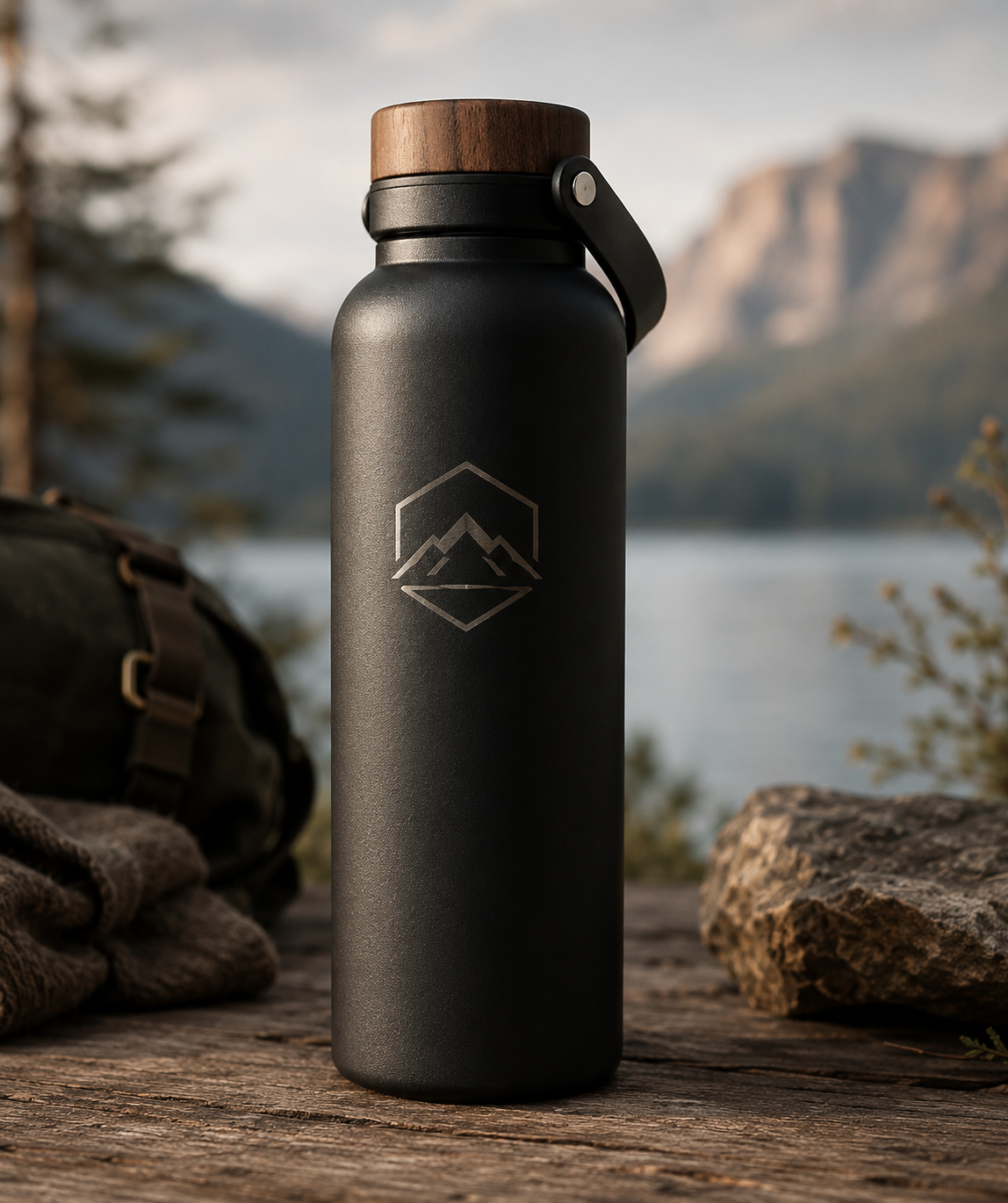 Apex flask by an alpine lake