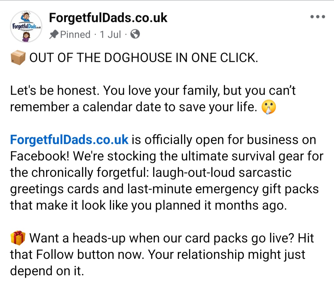ForgetfulDads Facebook launch post